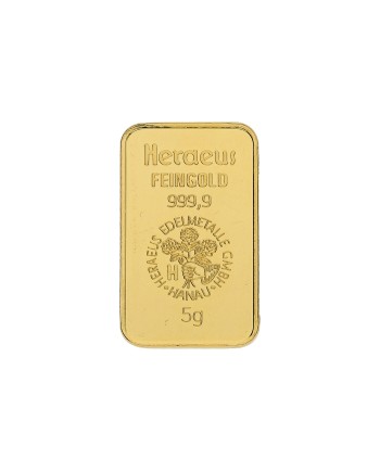 Lingot d'or Heraeus 5 grammes d'or fin 999,9 frappé GB-GP-5.00G-AGH-LTO