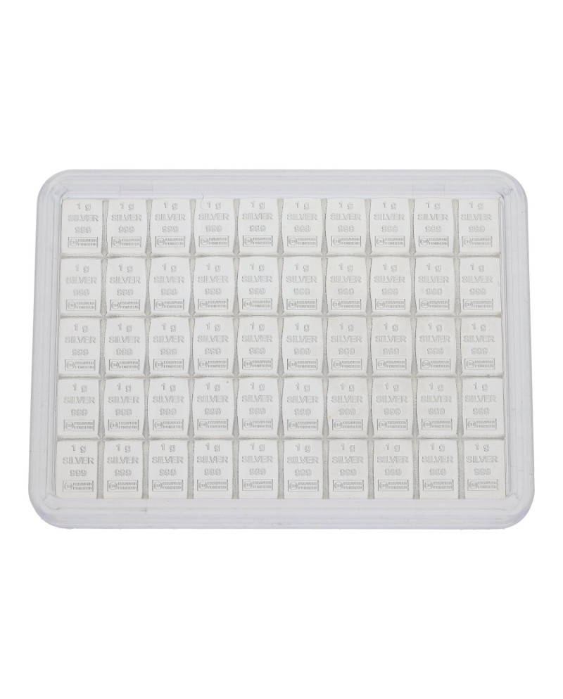 Barres de table en argent 50 x 1 gramme d'argent fin 999 certifié ESG & Valcambi Suisse