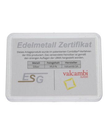 Barres de table en argent 50 x 1 gramme d'argent fin 999 certifié ESG & Valcambi Suisse