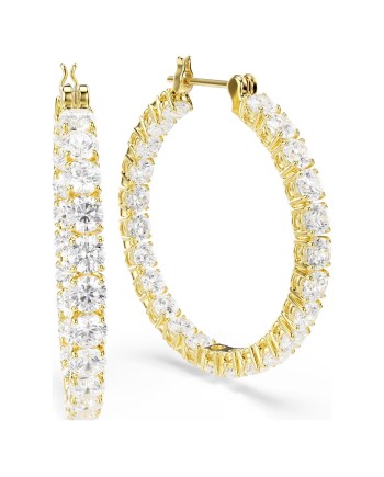Boucles d'oreilles créoles Swarovski Matrix 5750620 coupe ronde, blanc, plaqué or 18 carats