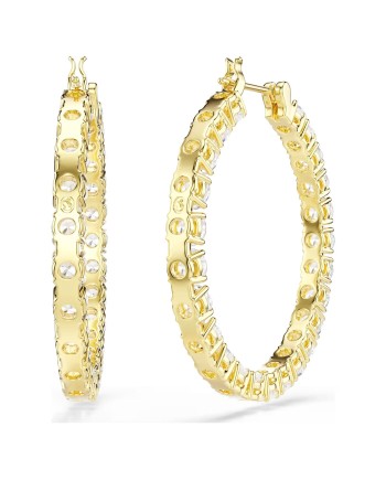Boucles d'oreilles créoles Swarovski Matrix 5750620 coupe ronde, blanc, plaqué or 18 carats