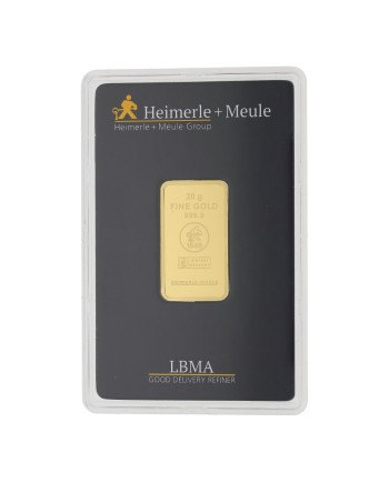 Lingot d'or 20 grammes Heimerle + Meule Feingold 999,9 LBMA certifié GB-2026-66