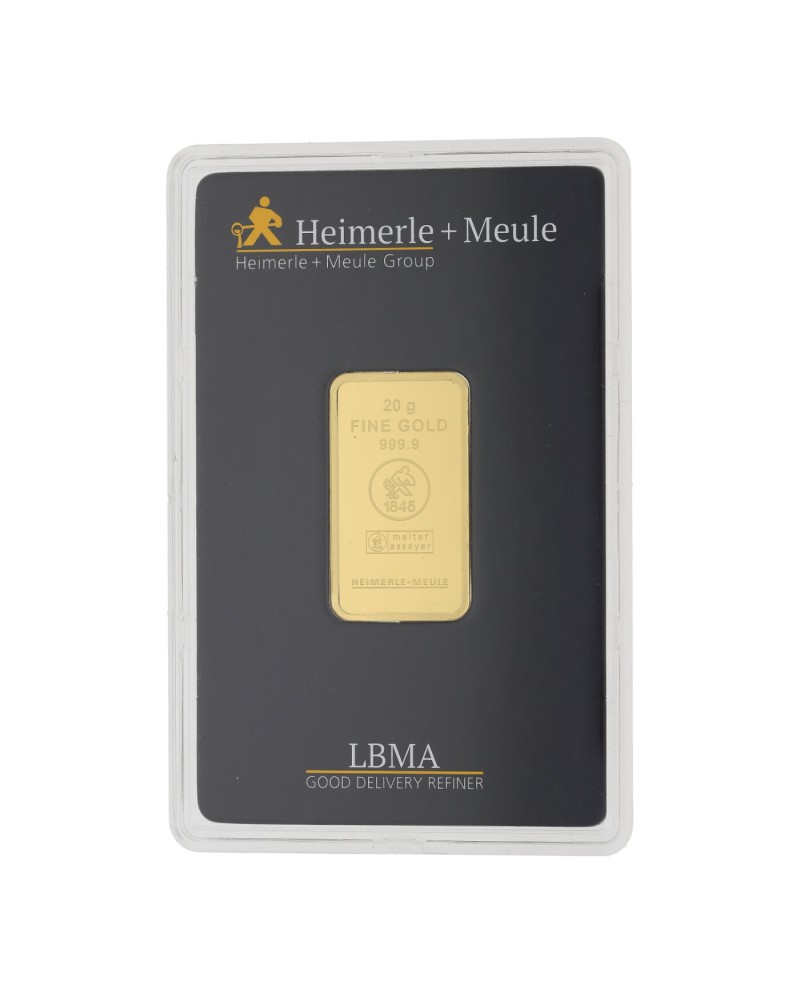 Lingot d'or 20 grammes Heimerle + Meule Feingold 999,9 LBMA certifié GB-2026-66