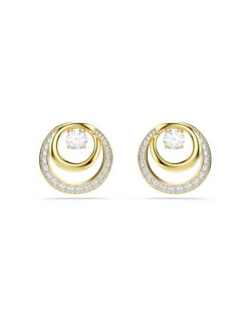 Clous d'oreilles Swarovski Hyperbola 5740407, coupe ronde, blanc, plaqué or
