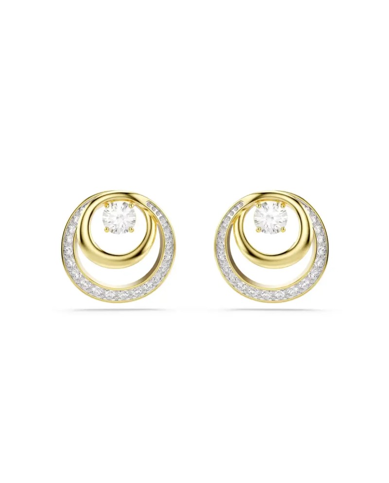 Clous d'oreilles Swarovski Hyperbola 5740407, coupe ronde, blanc, plaqué or