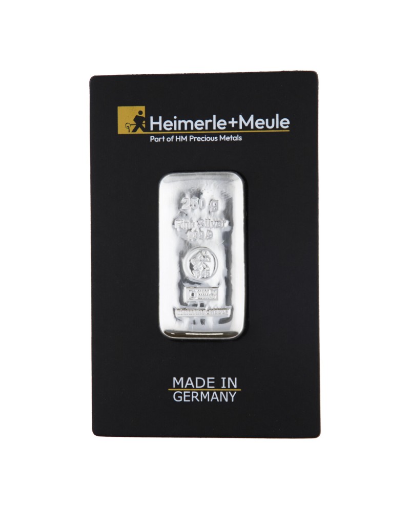Lingot d'argent Heimerle + Meule 250 grammes d'argent fin 999,9 SB-2025-09