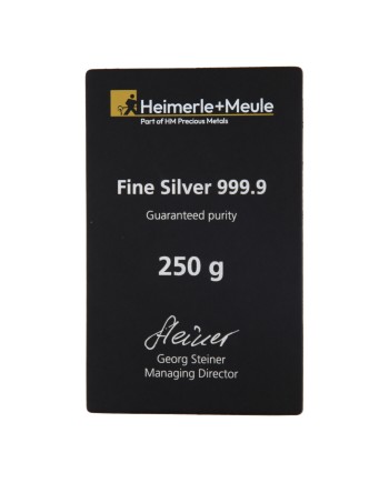 Lingot d'argent Heimerle + Meule 250 grammes d'argent fin 999,9 SB-2025-09