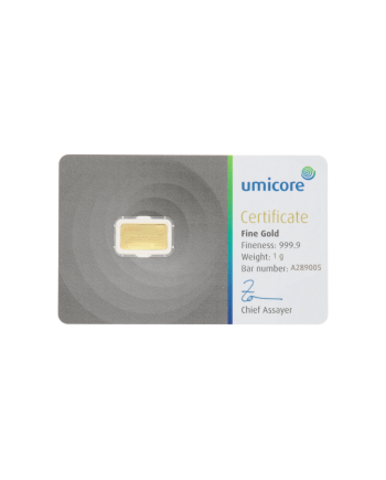 Lingot d'or Umicore 999,9 or fin 1 gramme GB-2025-109-1g