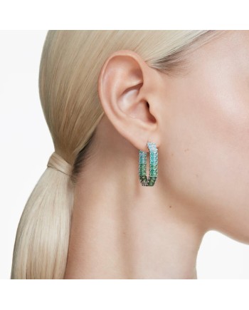 Boucles d'oreilles Swarovski Matrix Hoop 5705787 taille baguette, forme octogonale, dégradé de couleurs, vert