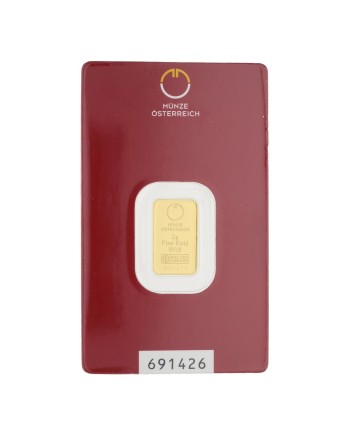 Lingot d'or 999,9 pièce d'or fin Autriche GB-AU-M-2g