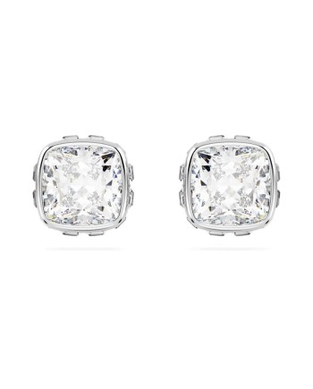 Boucles d'oreilles clous Swarovski Birthstone 5661957 taille coussin, avril, blanc, plaqué rhodium