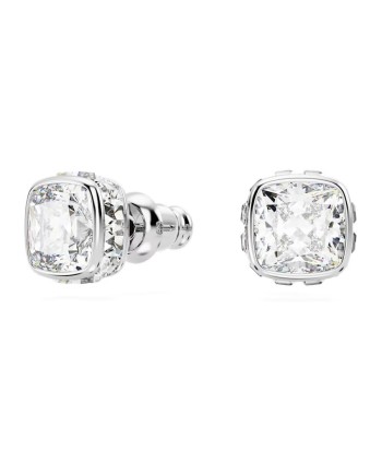 Boucles d'oreilles clous Swarovski Birthstone 5661957 taille coussin, avril, blanc, plaqué rhodium