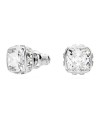 Boucles d'oreilles clous Swarovski Birthstone 5661957 taille coussin, avril, blanc, plaqué rhodium