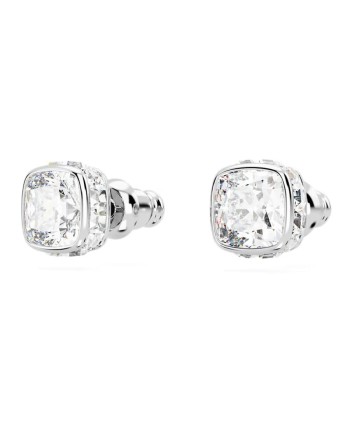 Boucles d'oreilles clous Swarovski Birthstone 5661957 taille coussin, avril, blanc, plaqué rhodium