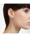 Boucles d'oreilles clous Swarovski Birthstone 5661957 taille coussin, avril, blanc, plaqué rhodium