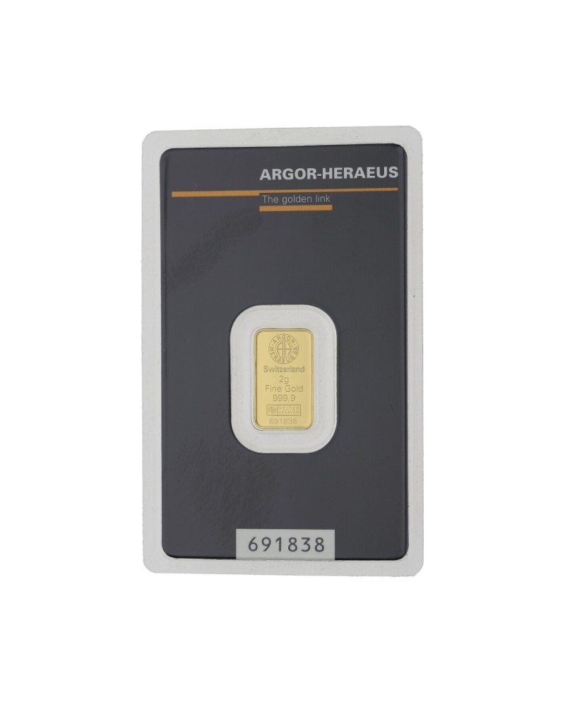 Lingot d'or Argor-Heraeus 2 grammes frappé or fin 999,9 2022-GB-15-2g