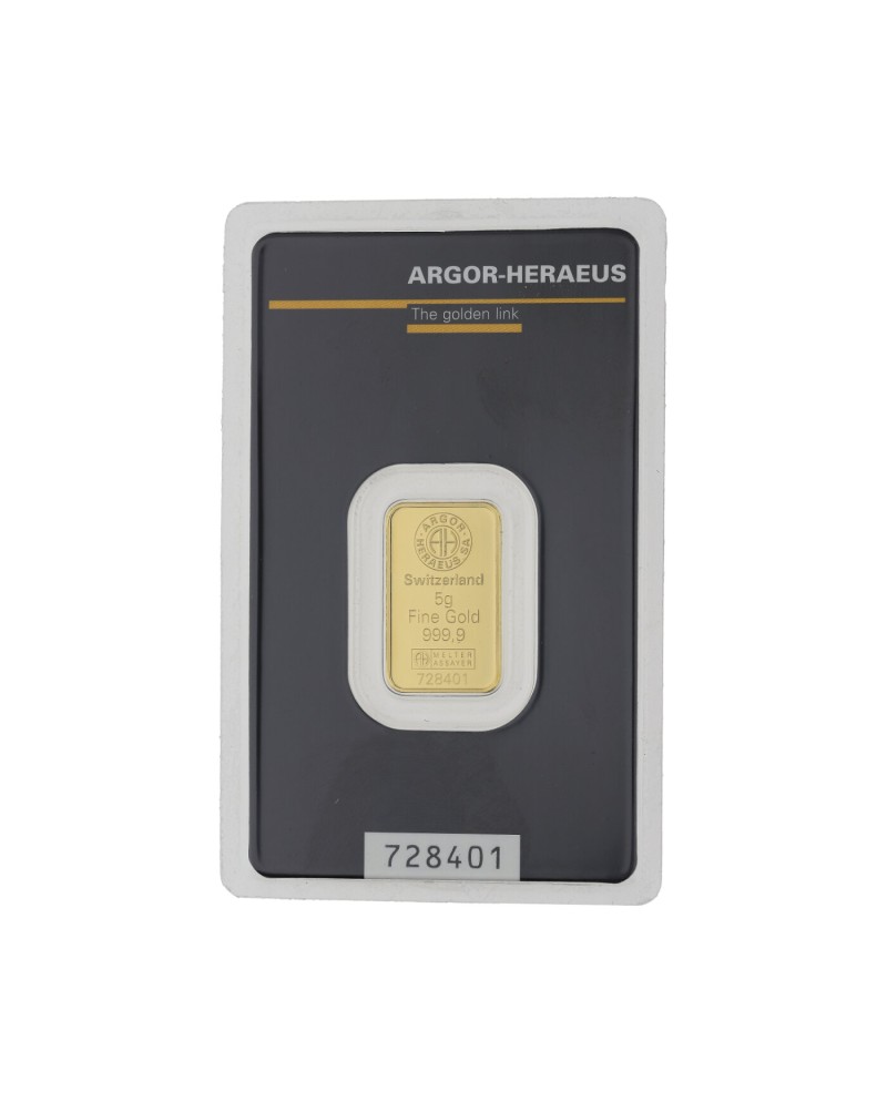 Lingot d'or Argor-Heraeus 5 grammes frappé or fin 999,9 2022-GB-16-5g