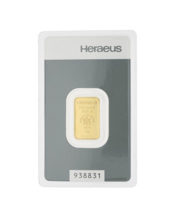 Lingot d'or Argor-Heraeus 5 grammes frappé or fin 999,9 2022-GB-16-5g