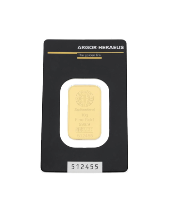Lingot d'or Argor-Heraeus 10 grammes frappé or fin 999,9 2022-GB-11-10g