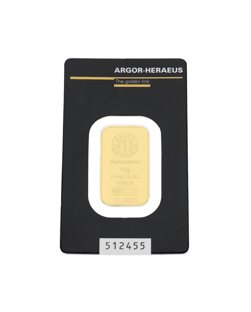 Lingot d'or Argor-Heraeus 10 grammes frappé or fin 999,9 2022-GB-11-10g