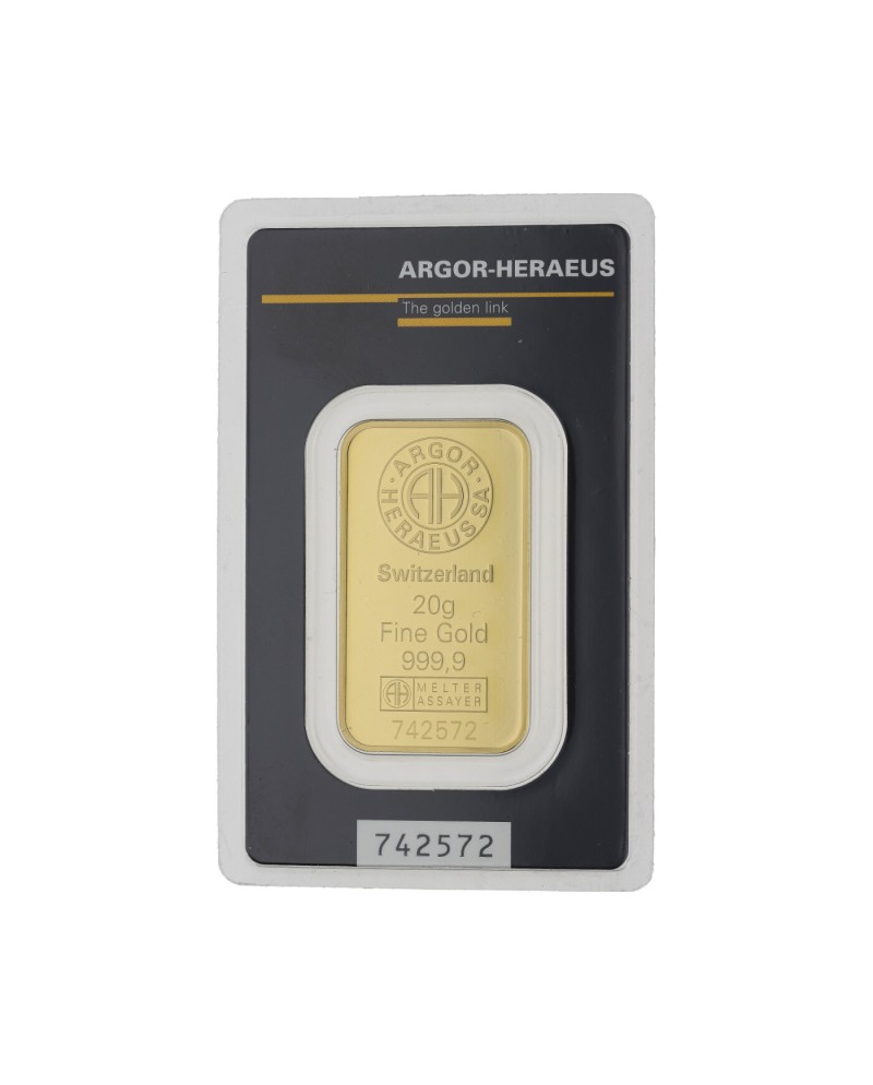 Lingot d'or 20g frappé or fin 999,9 2022-GB-10-20g Argor-Heraeus