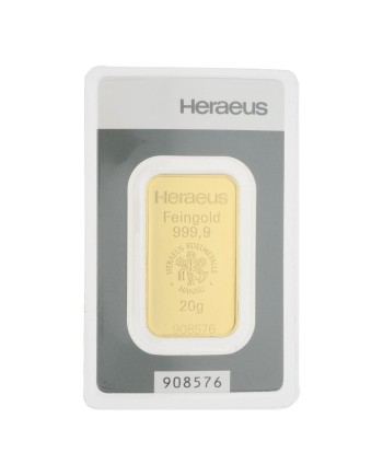 Lingot d'or 20g frappé or fin 999,9 2022-GB-10-20g Argor-Heraeus